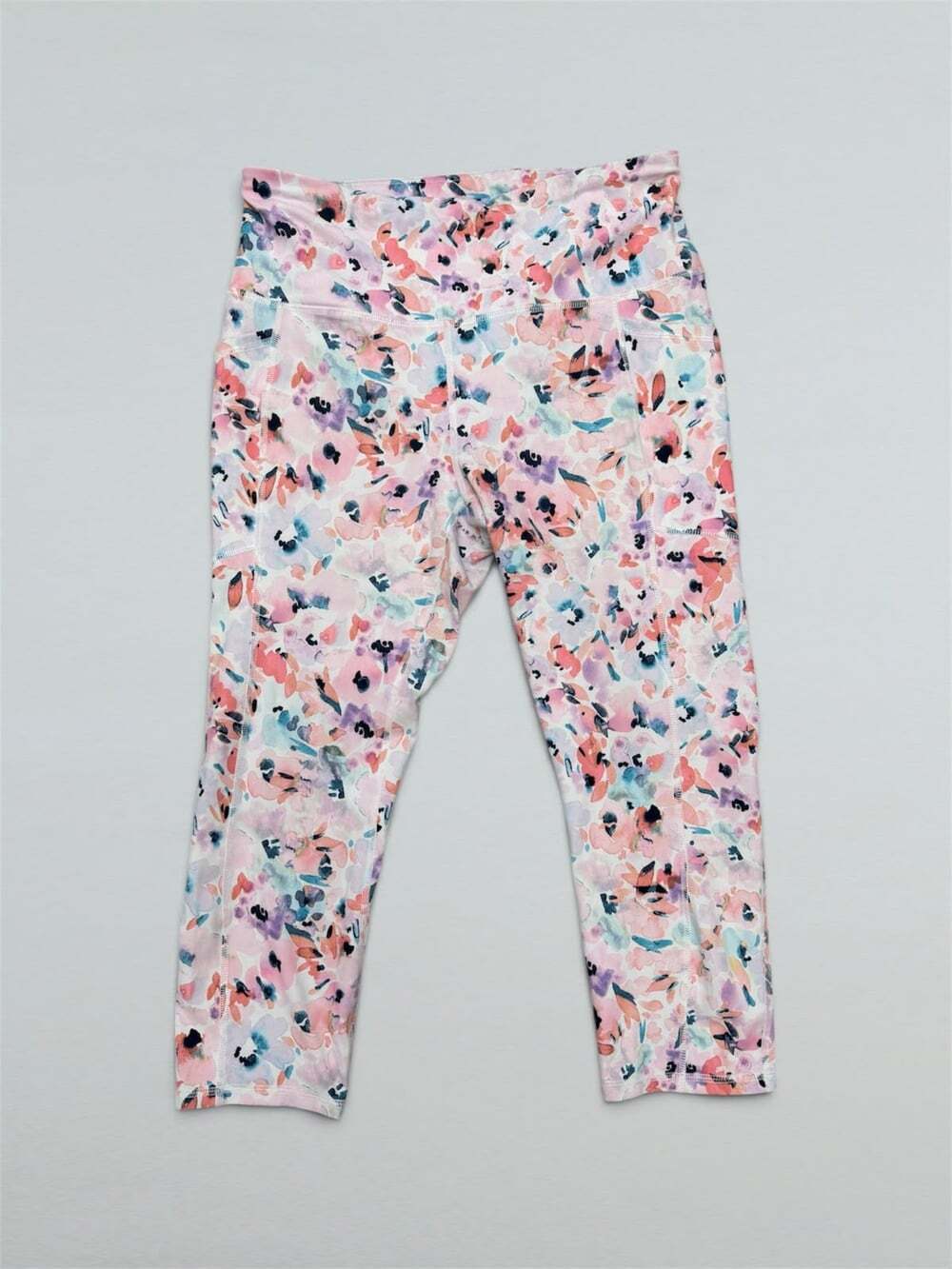 Pink Floral High Rise Workout Leggings Side Pockets Yoga Pants Womens Large